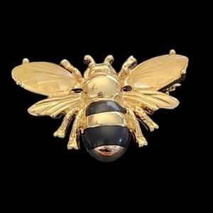Enamel Bee Brooch Pin Gold and Black Insect